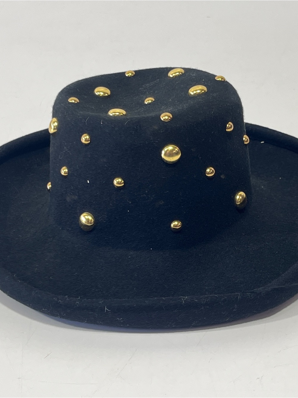 Studded Black Felt Wide-Brim Hat with Gold Accents 100 % wool